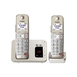 Panasonic KX-TGE262GN - Schnurlostelefon mit Anrufbeantworter - 2 Mobilteile, Anrufbeantworter, Anrufersperre, lauter Hörer, Voll-Duplex Freisprechen, champagner